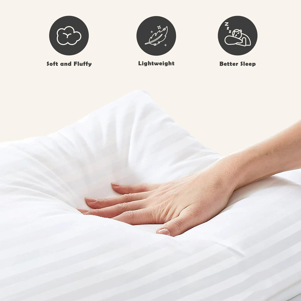 Hotel Stripe Pillows Set of 2 – Down Alternative Bed Pillows for Sleeping – Soft & Supportive Hotel Quality