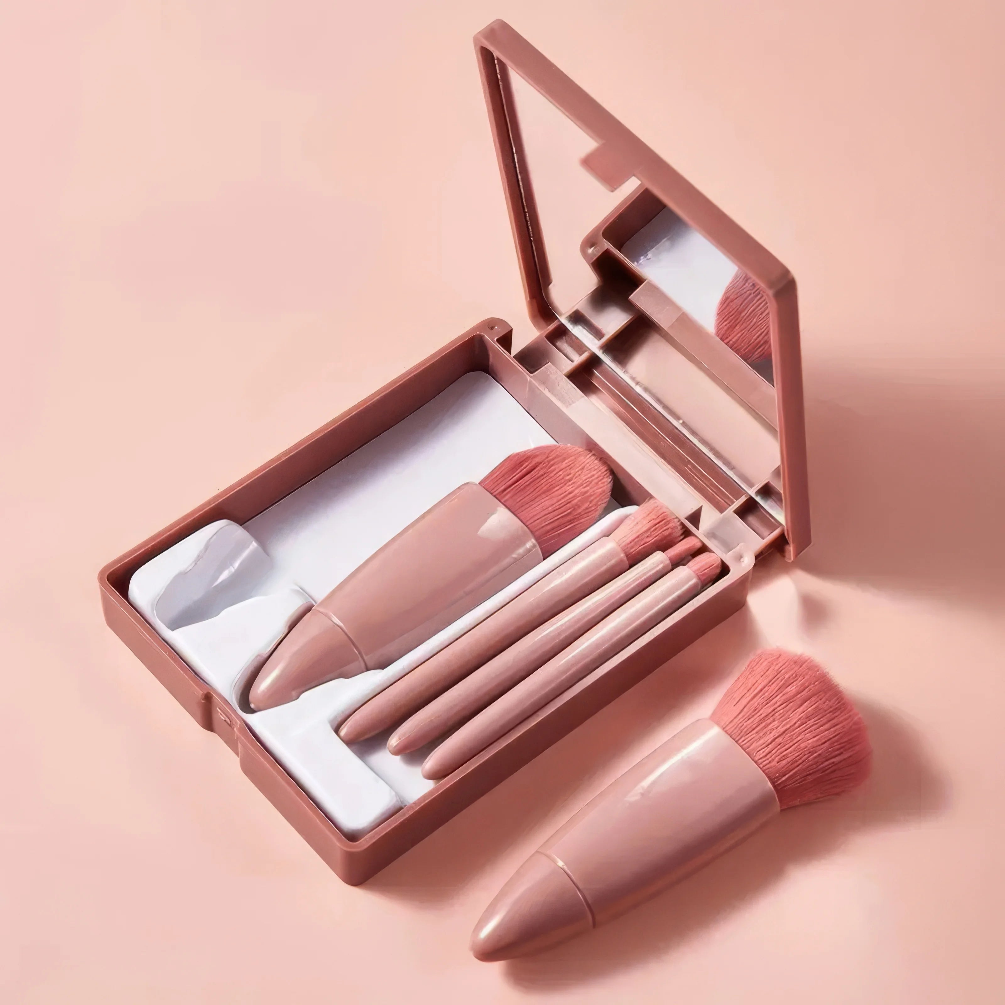 Set of Portable Makeup Brush Pink, Portable Makeup Tool Set, Easy To Clean, Suitable for Travel and Outings