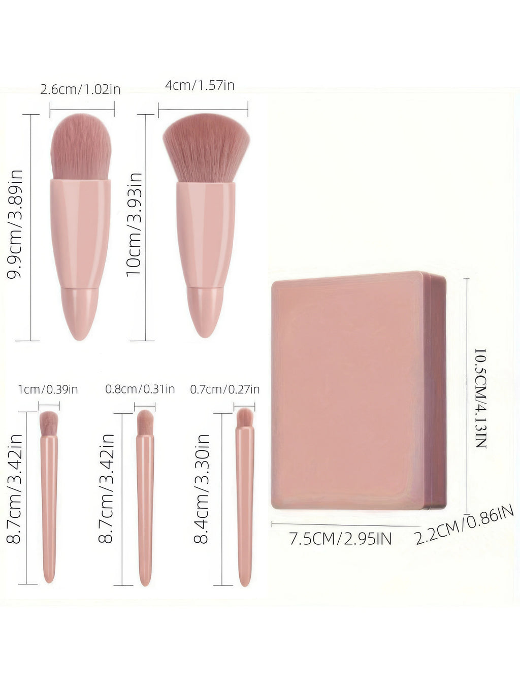 Set of Portable Makeup Brush Pink, Portable Makeup Tool Set, Easy To Clean, Suitable for Travel and Outings