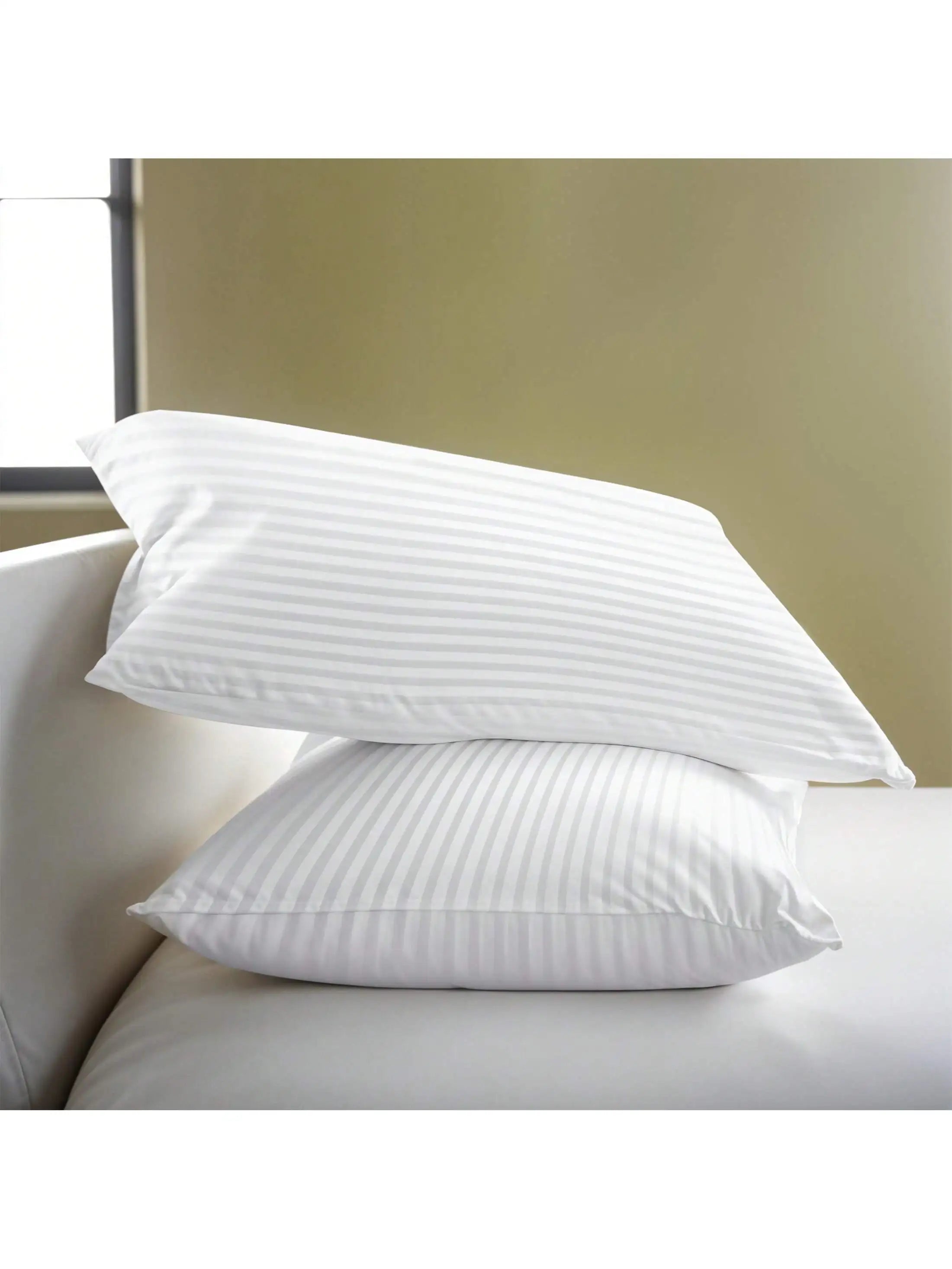 Hotel Stripe Pillows Set of 2 – Down Alternative Bed Pillows for Sleeping – Soft & Supportive Hotel Quality