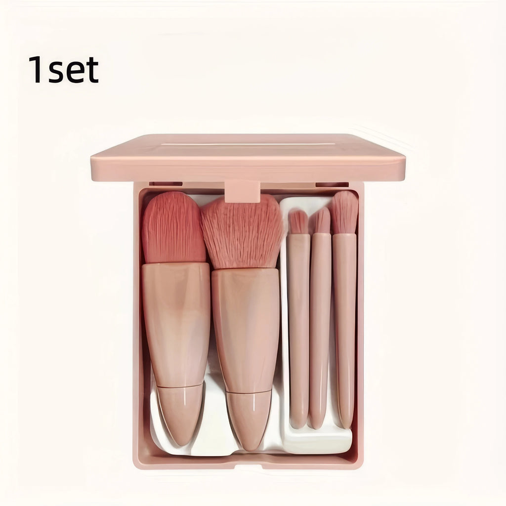 Set of Portable Makeup Brush Pink, Portable Makeup Tool Set, Easy To Clean, Suitable for Travel and Outings
