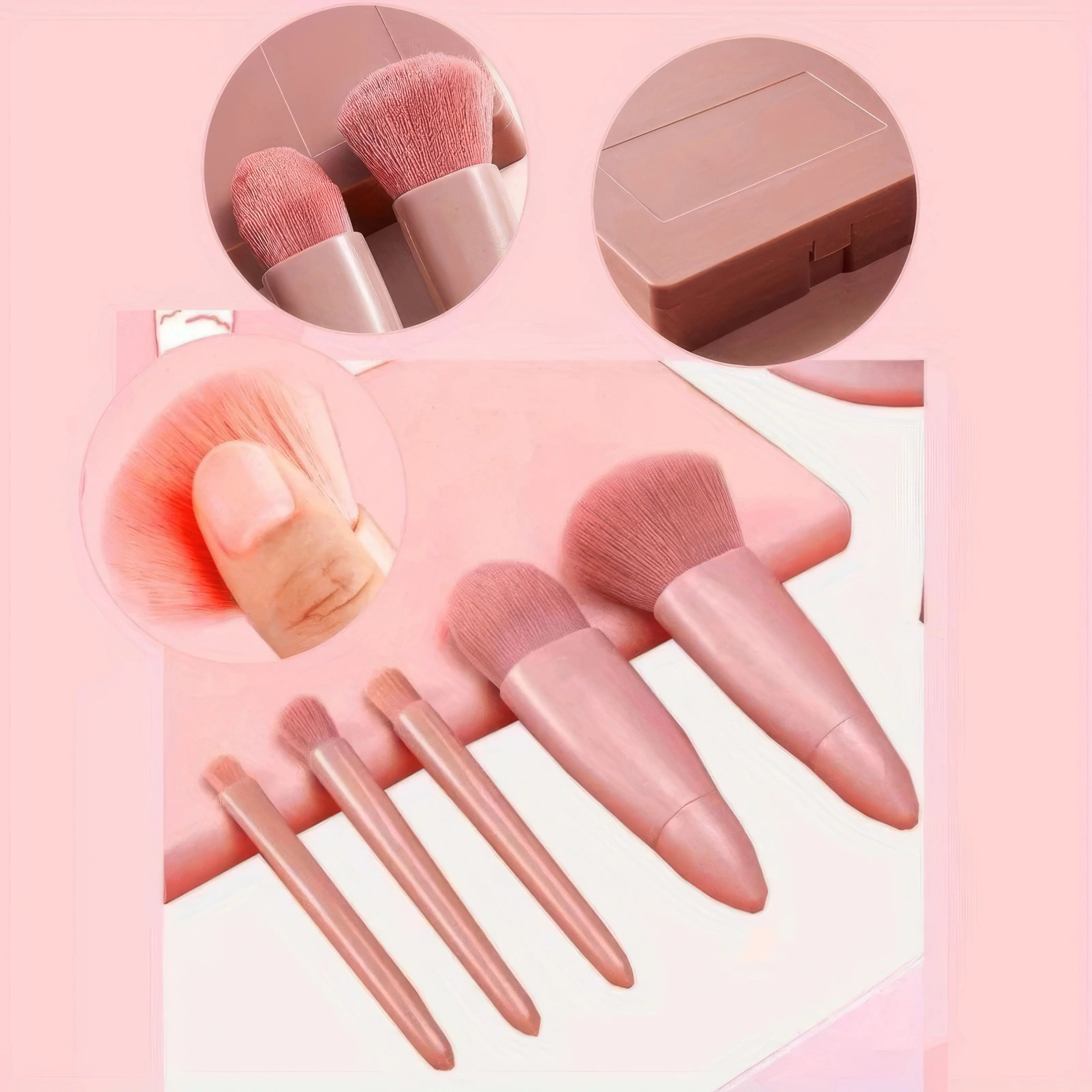 Set of Portable Makeup Brush Pink, Portable Makeup Tool Set, Easy To Clean, Suitable for Travel and Outings