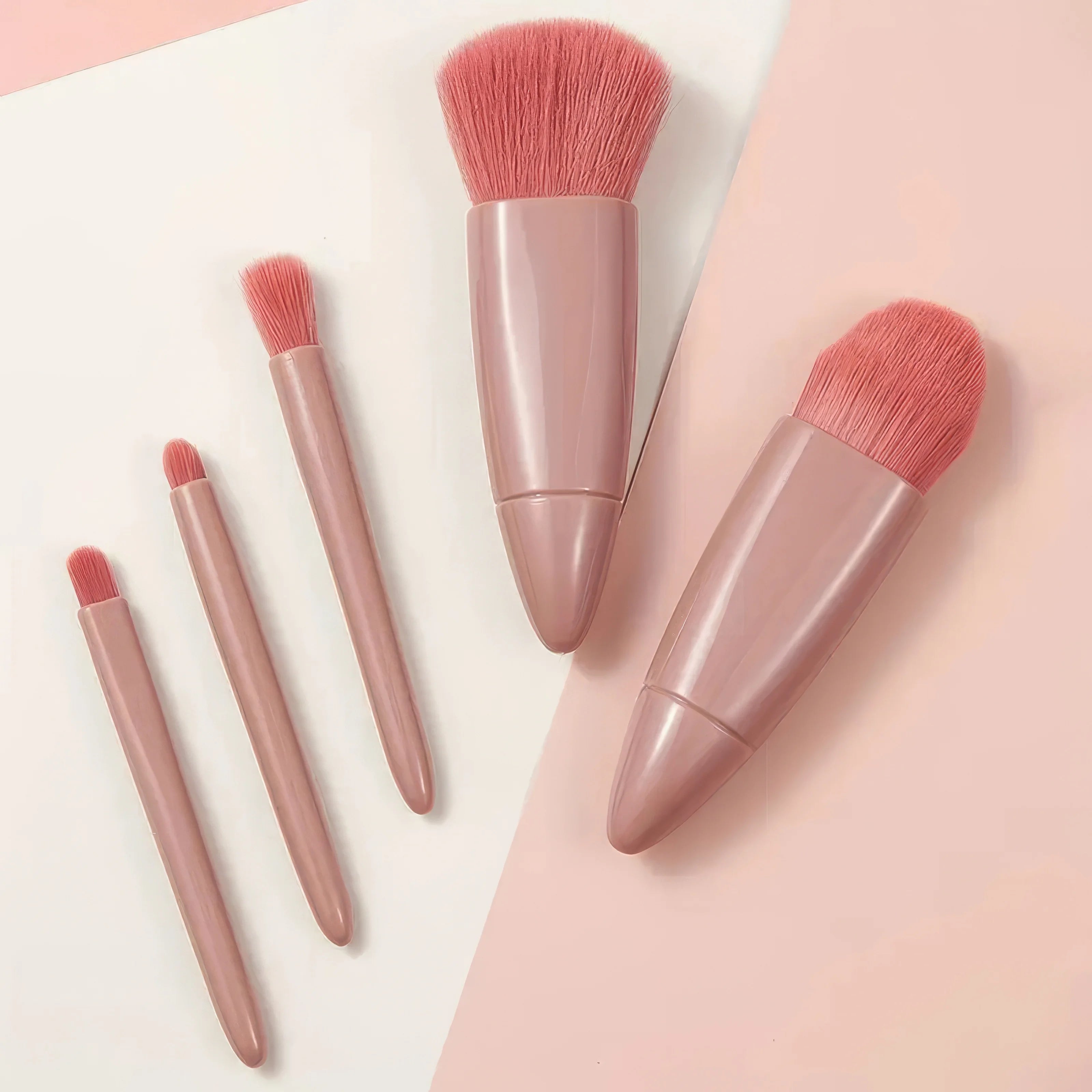 Set of Portable Makeup Brush Pink, Portable Makeup Tool Set, Easy To Clean, Suitable for Travel and Outings