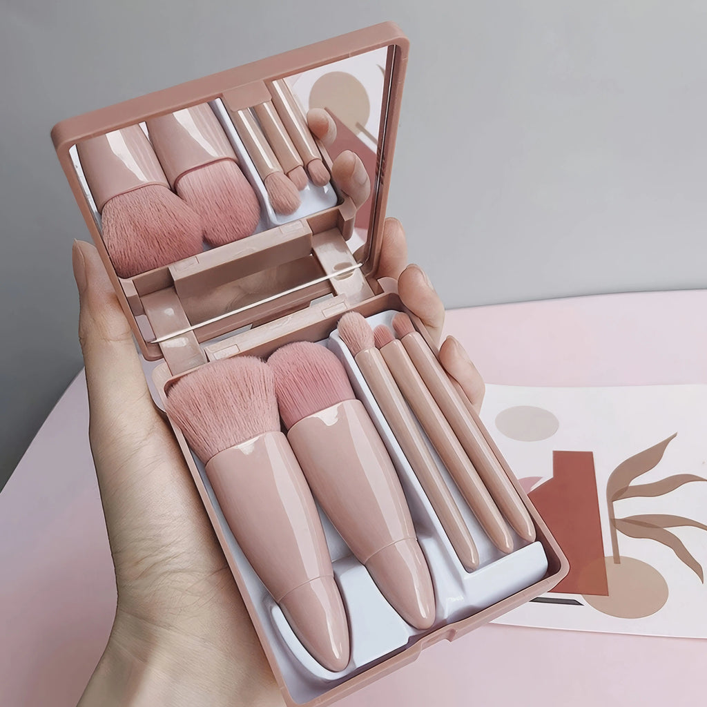 Set of Portable Makeup Brush Pink, Portable Makeup Tool Set, Easy To Clean, Suitable for Travel and Outings