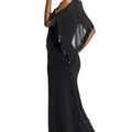 Black Sequin Mesh Overlay Poncho Maxi Party Dress