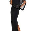 Black Sequin Mesh Overlay Poncho Maxi Party Dress