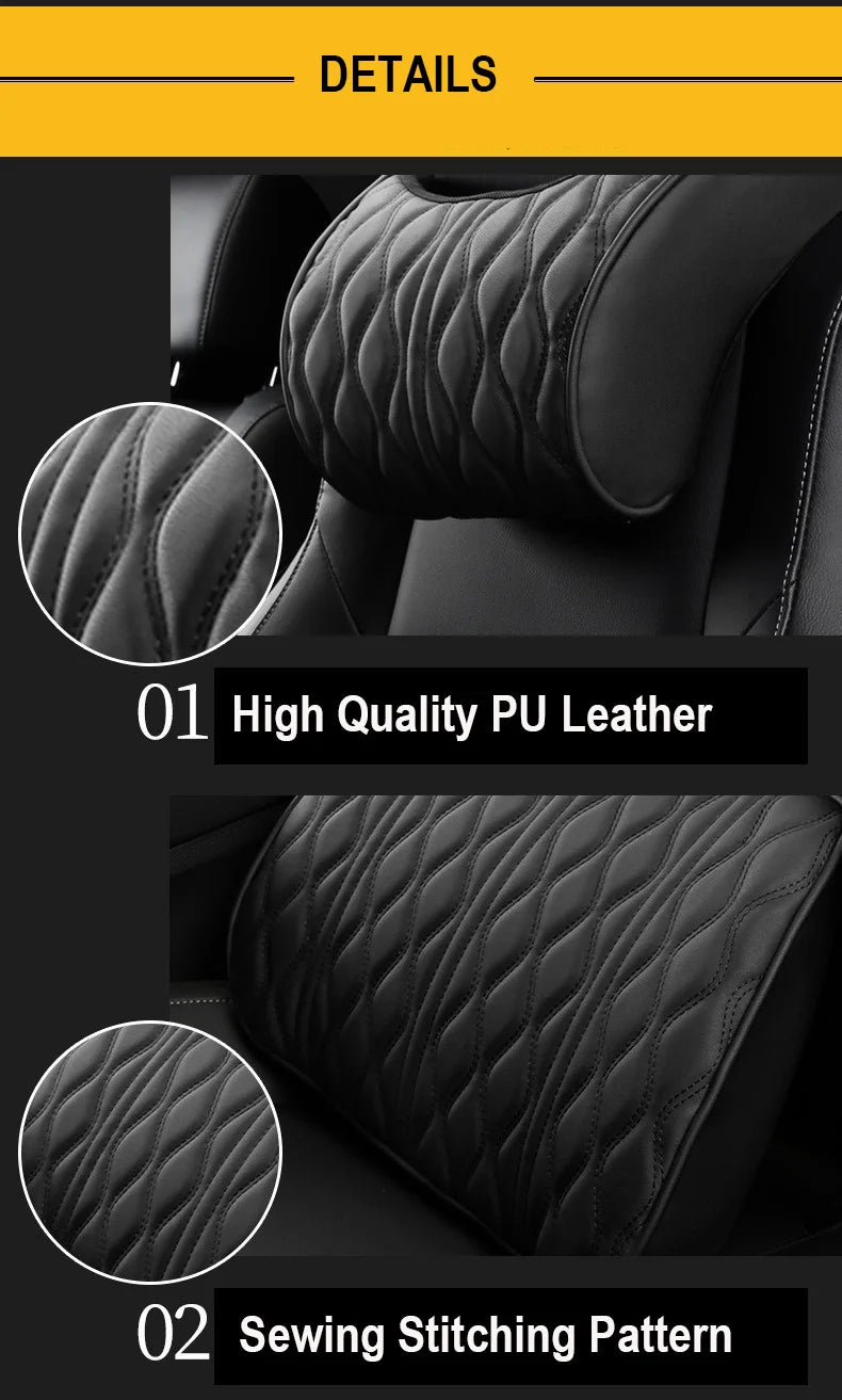 HOT Car Neck Pillow PU Leather Lumbar Waist Support For Seat Memory Backrest Headrest Cushion Auto Gadget Accesorios Interior