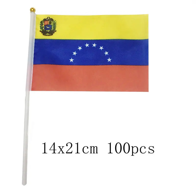 Venezuela Hand Flag 14*21cm 10/20/50/100pcs polyester Venezuela Small Hand waving Flag with plastic flagpole for decoration