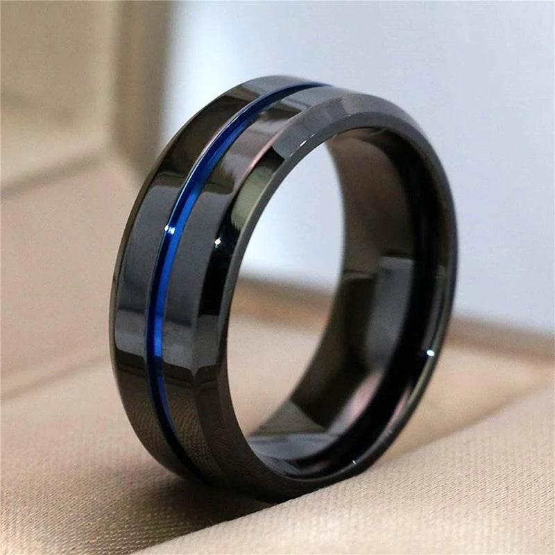 Fashion Jewelry Lovers Rings Women's Blue Zircon Engagement Ring Sets Men's Stainless Steel Wedding Band Anniversary Gift