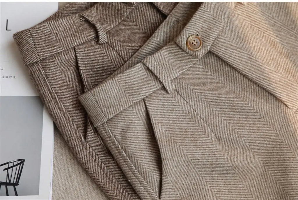 Woolen Pants Women's Harem Pencil Pants High Waisted Casual Suit Pants Office Lady Women Trousers