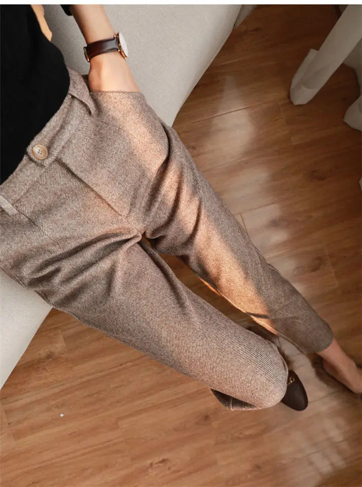 Woolen Pants Women's Harem Pencil Pants High Waisted Casual Suit Pants Office Lady Women Trousers