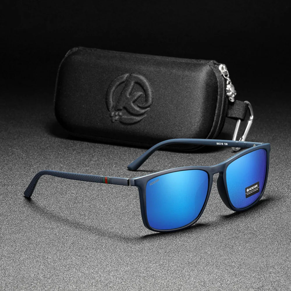 KDEAM Square Sunglasses for Men Polarized Retro Classic Stylish Shades Ultra Light Weight Driving Glasses With Free Zip Case