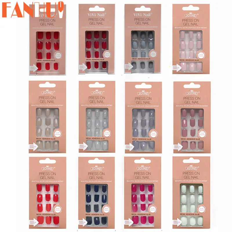 Nails Art Fake Nail Tips False Press on Coffin with Glue Stick Designs Clear Display Short Set Full Cover Square Press On Nails