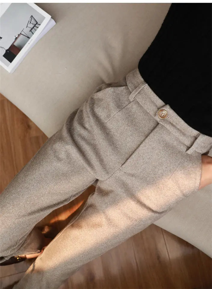 Woolen Pants Women's Harem Pencil Pants High Waisted Casual Suit Pants Office Lady Women Trousers
