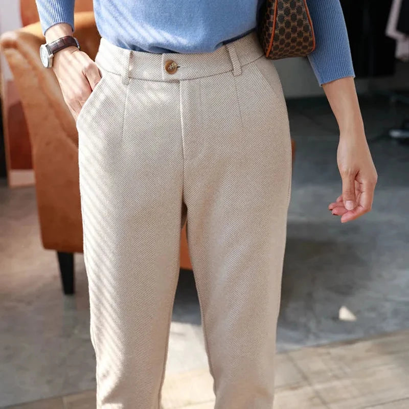 Woolen Pants Women's Harem Pencil Pants High Waisted Casual Suit Pants Office Lady Women Trousers