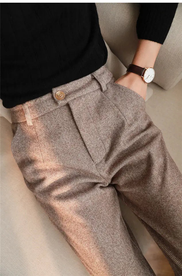 Woolen Pants Women's Harem Pencil Pants High Waisted Casual Suit Pants Office Lady Women Trousers