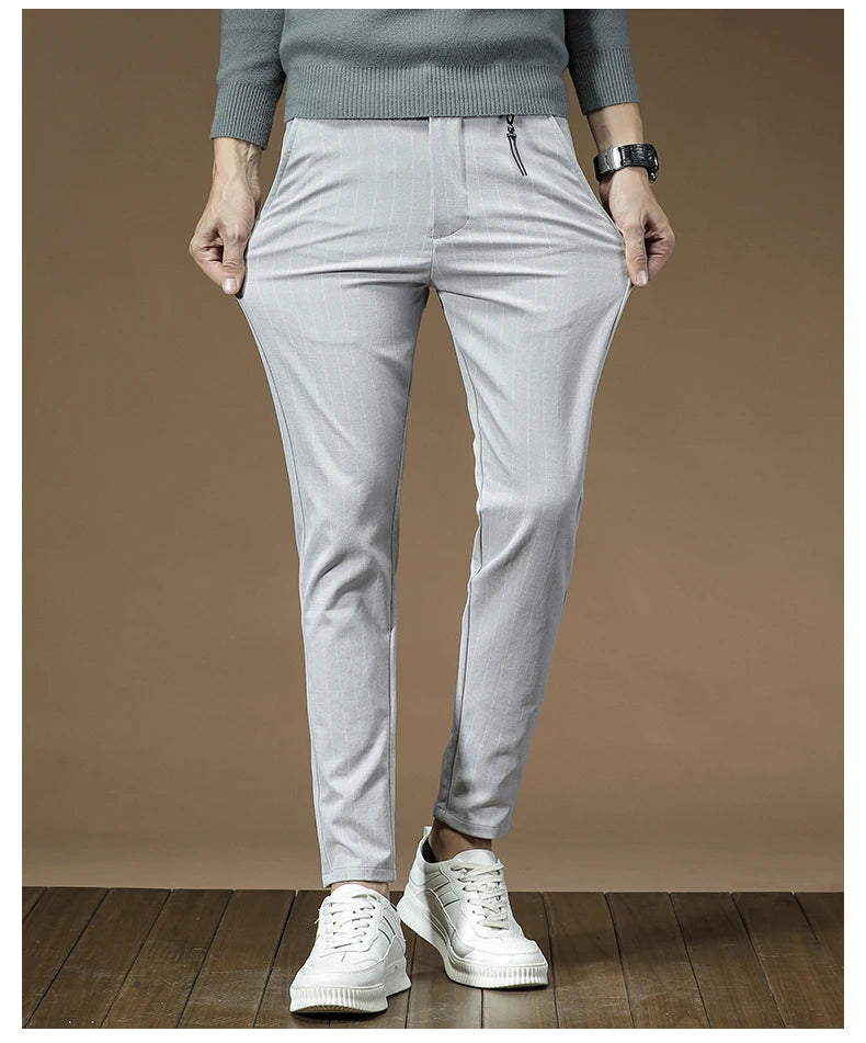 Men's Dress Pants Fashion Plaid Stripe Business Slim Fit Office Classic Retro Suit Pant Korean British Style Wedding Trousers
