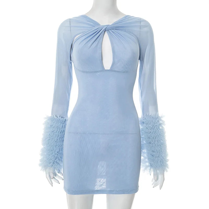Fashionable Solid Color Long Sleeve Sexy Empire Waistline Eco-Friendly Knitting Women Mini Dress