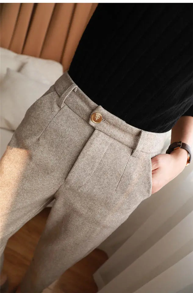 Woolen Pants Women's Harem Pencil Pants High Waisted Casual Suit Pants Office Lady Women Trousers