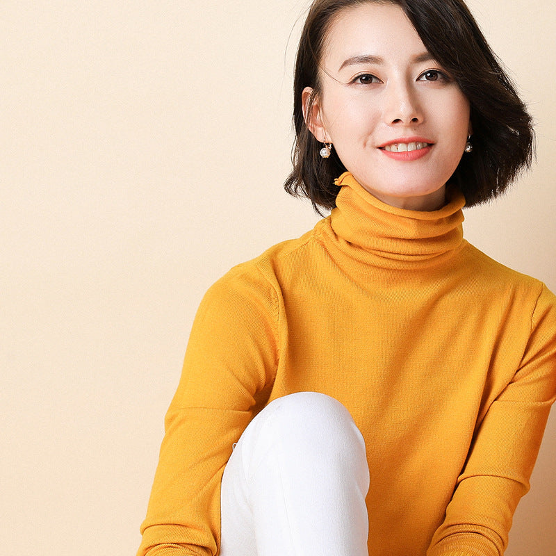 Turtleneck Women Sweater Warm Winter Solid Korean Stretch Slim Lady Jumpers Cashmere Black Sweater Pullover Femme Basic Knitwear