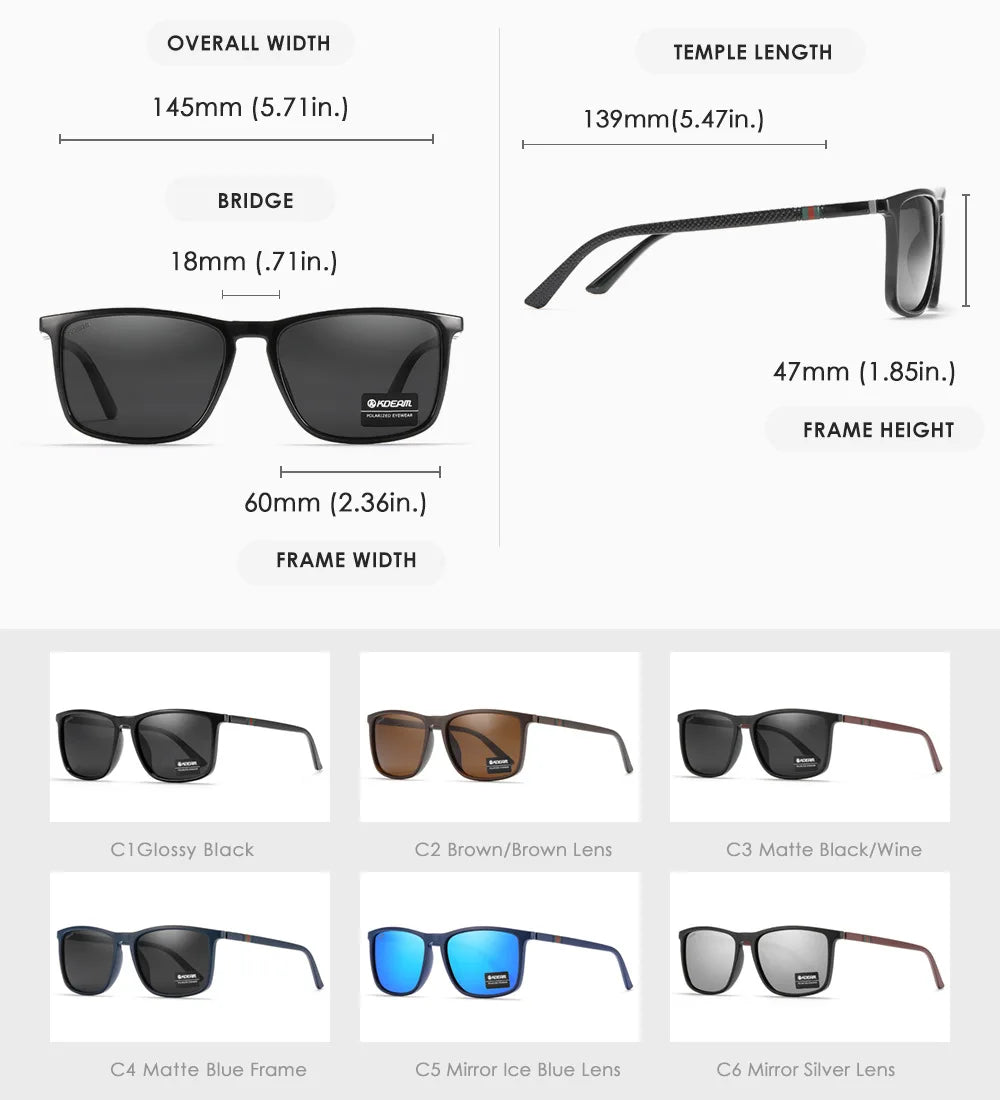 KDEAM Square Sunglasses for Men Polarized Retro Classic Stylish Shades Ultra Light Weight Driving Glasses With Free Zip Case