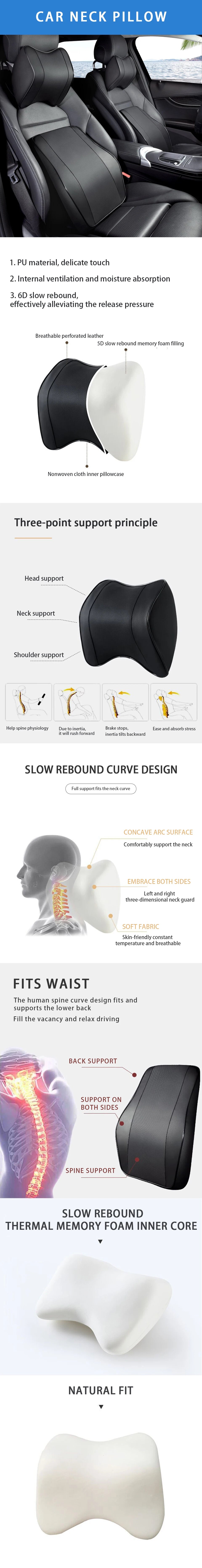 Car Neck Headrest Pillow Rest Head Support Cushion Car Breathable Memory Foam Slow Rebound Guard Car Lumbar Pillow Universal