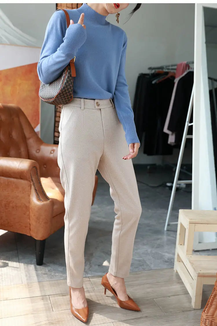 Woolen Pants Women's Harem Pencil Pants High Waisted Casual Suit Pants Office Lady Women Trousers