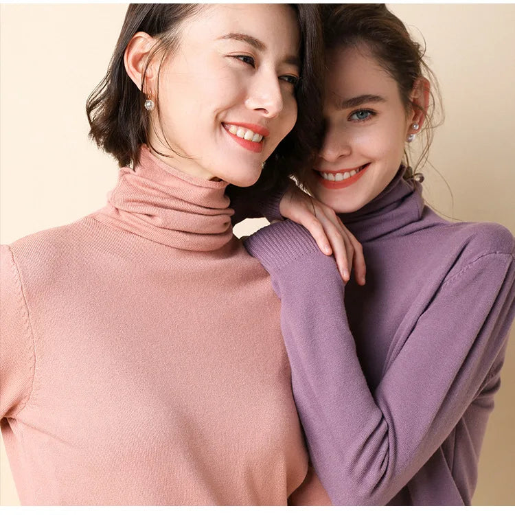 Turtleneck Women Sweater Warm Winter Solid Korean Stretch Slim Lady Jumpers Cashmere Black Sweater Pullover Femme Basic Knitwear
