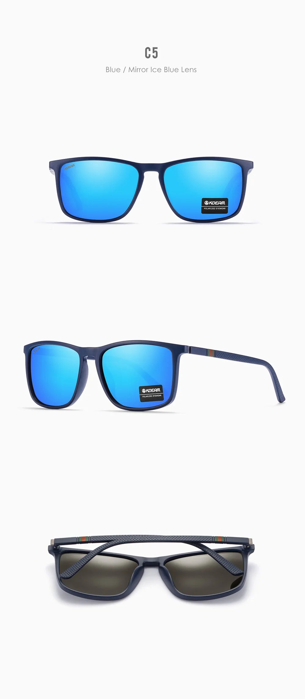 KDEAM Square Sunglasses for Men Polarized Retro Classic Stylish Shades Ultra Light Weight Driving Glasses With Free Zip Case