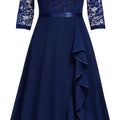 Off Shoulder Floral Lace Front Split Three Quarter Sleeves Bridesmaid Party Dress