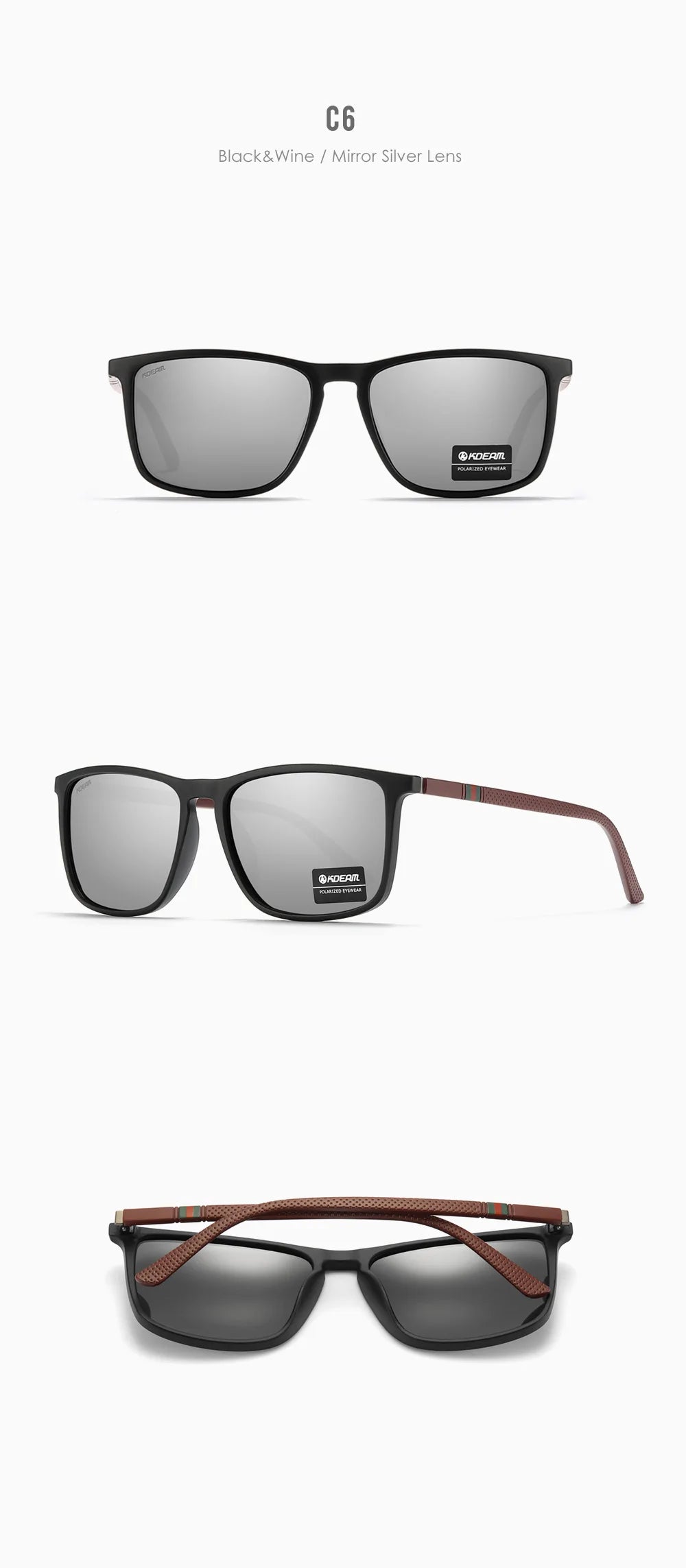 KDEAM Square Sunglasses for Men Polarized Retro Classic Stylish Shades Ultra Light Weight Driving Glasses With Free Zip Case