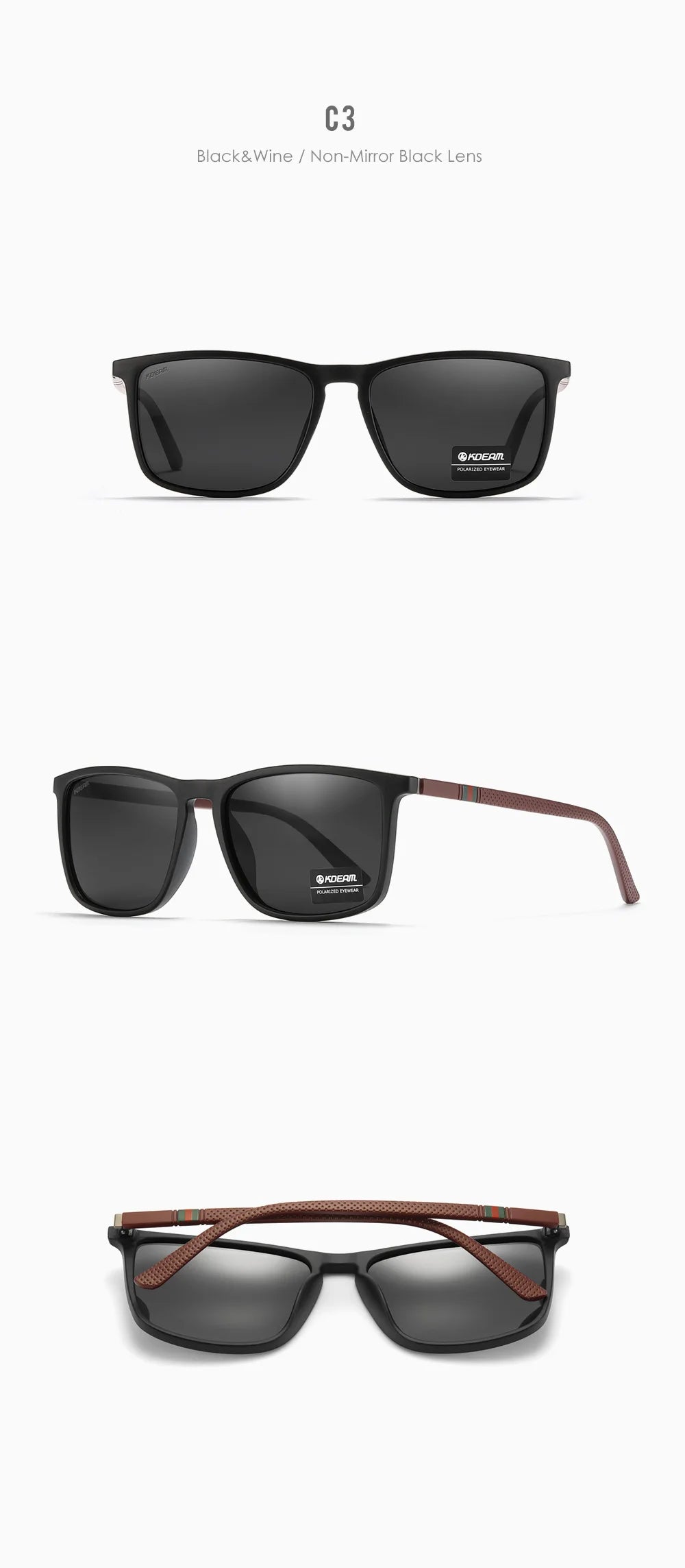 KDEAM Square Sunglasses for Men Polarized Retro Classic Stylish Shades Ultra Light Weight Driving Glasses With Free Zip Case