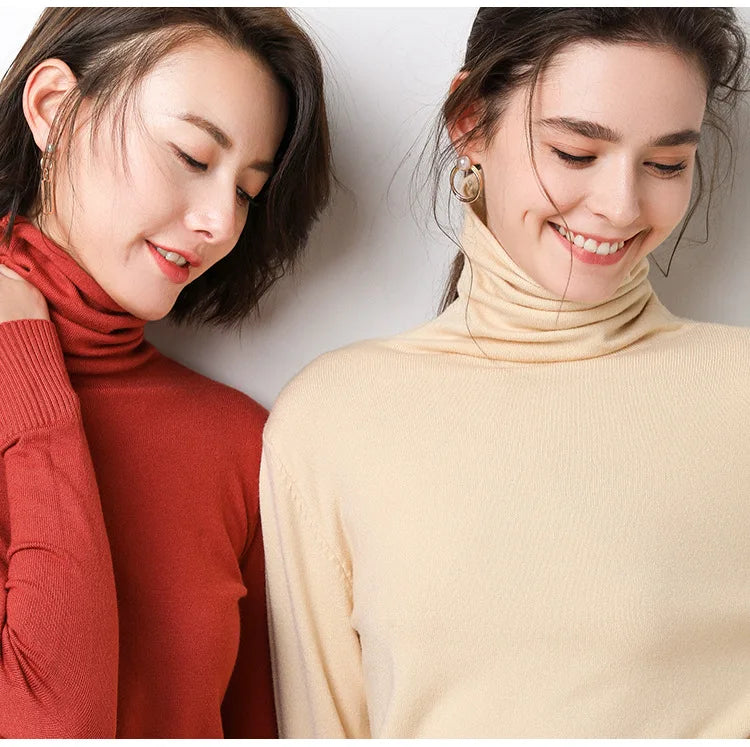 Turtleneck Women Sweater Warm Winter Solid Korean Stretch Slim Lady Jumpers Cashmere Black Sweater Pullover Femme Basic Knitwear