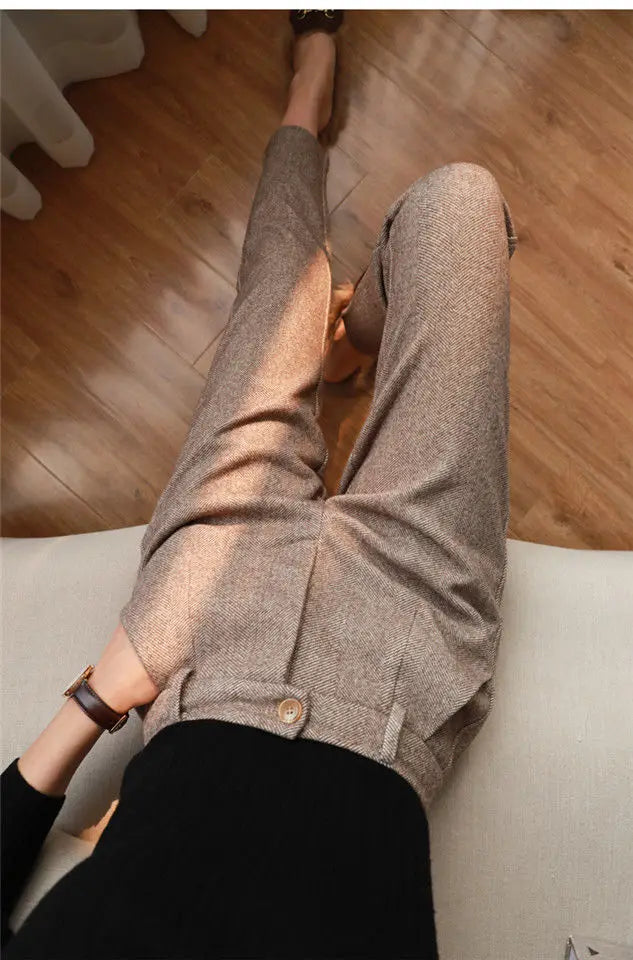 Woolen Pants Women's Harem Pencil Pants High Waisted Casual Suit Pants Office Lady Women Trousers