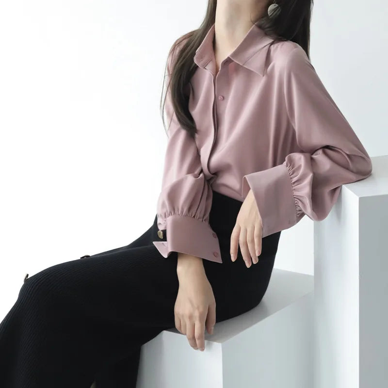 Women's Summer Collection New Arrivals Long Sleeve Casual Dresses Breathable Button Satin Fashionable Shirts