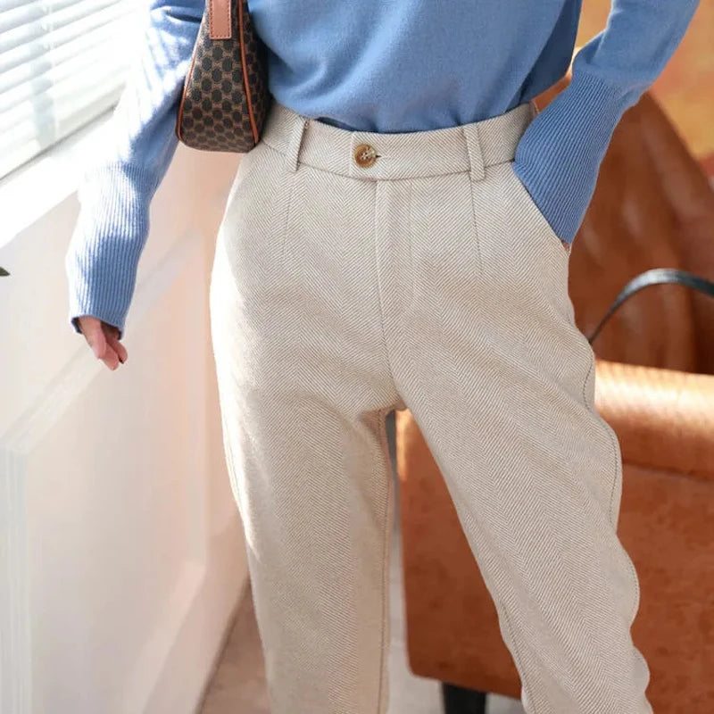 Woolen Pants Women's Harem Pencil Pants High Waisted Casual Suit Pants Office Lady Women Trousers