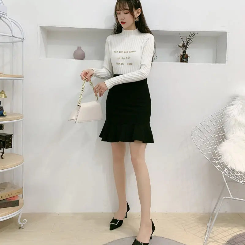 Skirts Women High Waist Elegant Office Lady Solid Simple All-match Fashion Autumn Korean Version Above Knee New Casual Popular