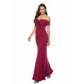 S-2XL Spring and Summer New One-shoulder V-neck Split Dress Banquet Evening Dress Women's Floor-length Dress