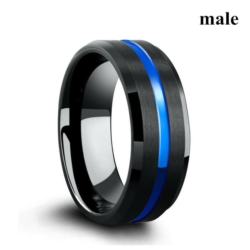Fashion Jewelry Lovers Rings Women's Blue Zircon Engagement Ring Sets Men's Stainless Steel Wedding Band Anniversary Gift