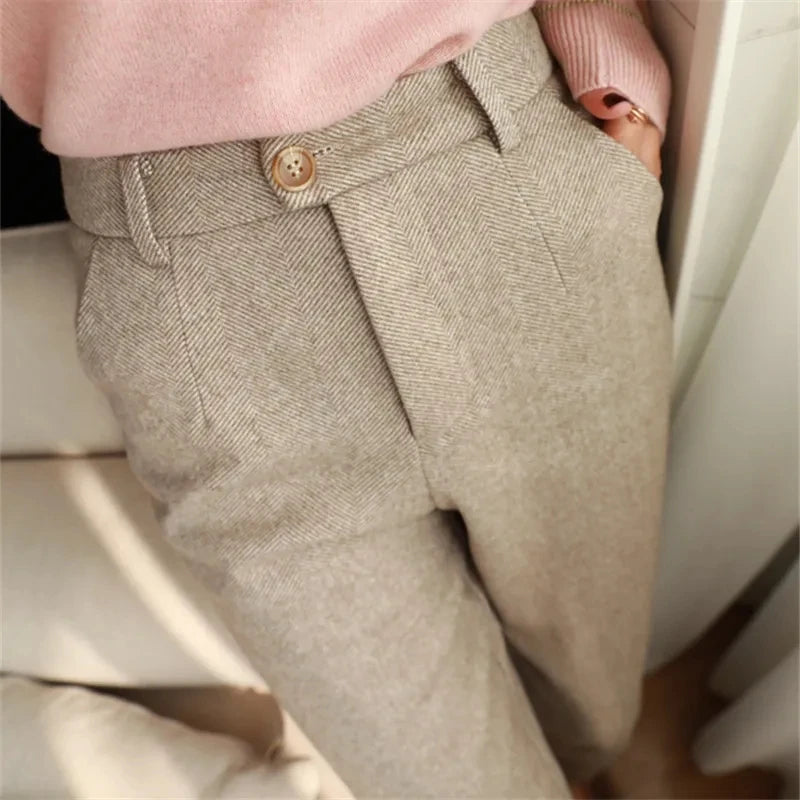 Woolen Pants Women's Harem Pencil Pants High Waisted Casual Suit Pants Office Lady Women Trousers