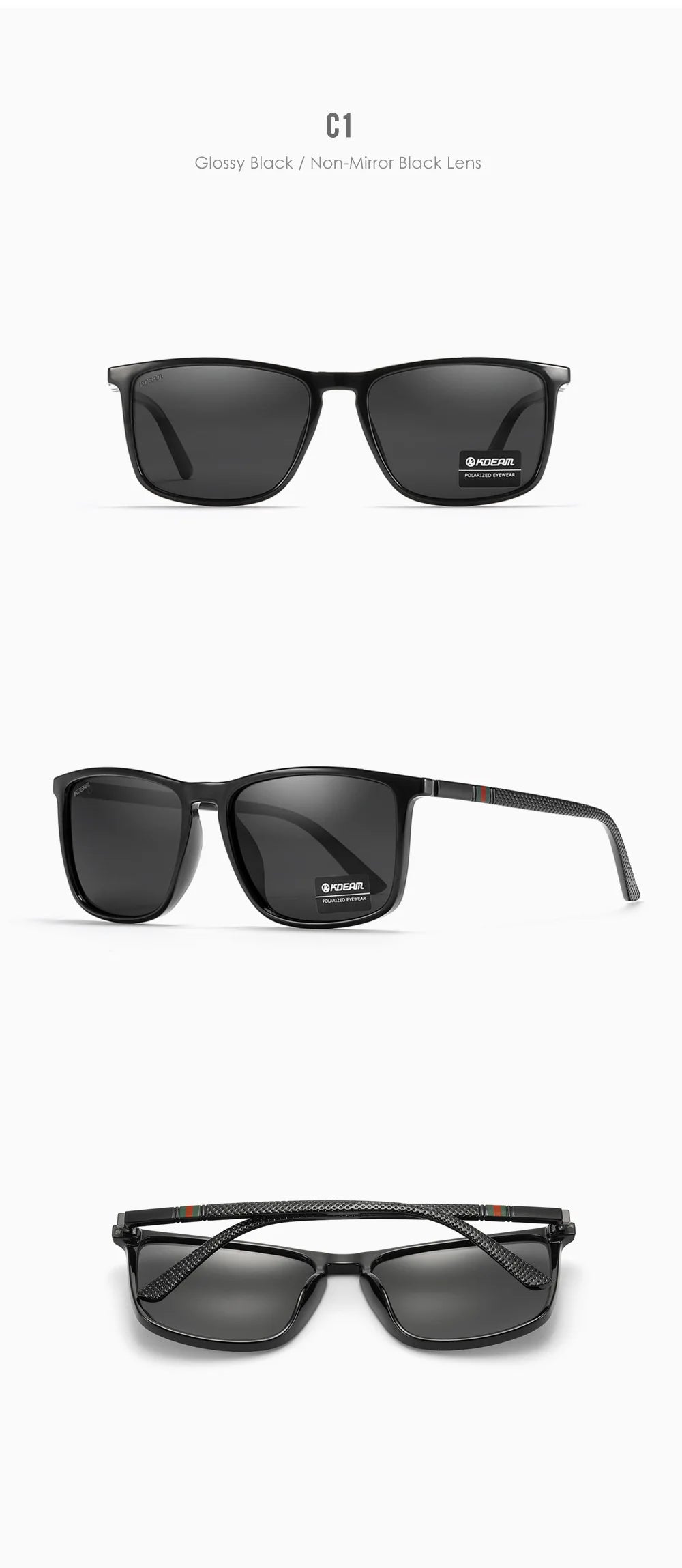 KDEAM Square Sunglasses for Men Polarized Retro Classic Stylish Shades Ultra Light Weight Driving Glasses With Free Zip Case