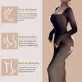 Women Long Sleeve Body Control Shapewear 2 in 1 Shapewear Clothing Dress Built in Seamless Shapewear