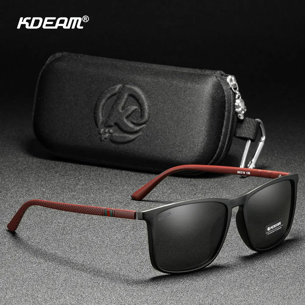 KDEAM Square Sunglasses for Men Polarized Retro Classic Stylish Shades Ultra Light Weight Driving Glasses With Free Zip Case