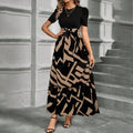 European and American Women's Flower Printed Dresses High Waist Fashion Elegant Temperament Short Sleeve Dress