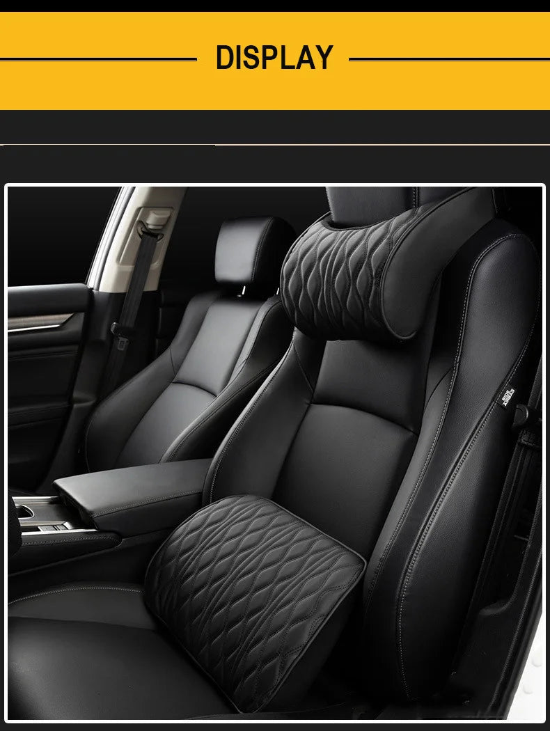 HOT Car Neck Pillow PU Leather Lumbar Waist Support For Seat Memory Backrest Headrest Cushion Auto Gadget Accesorios Interior