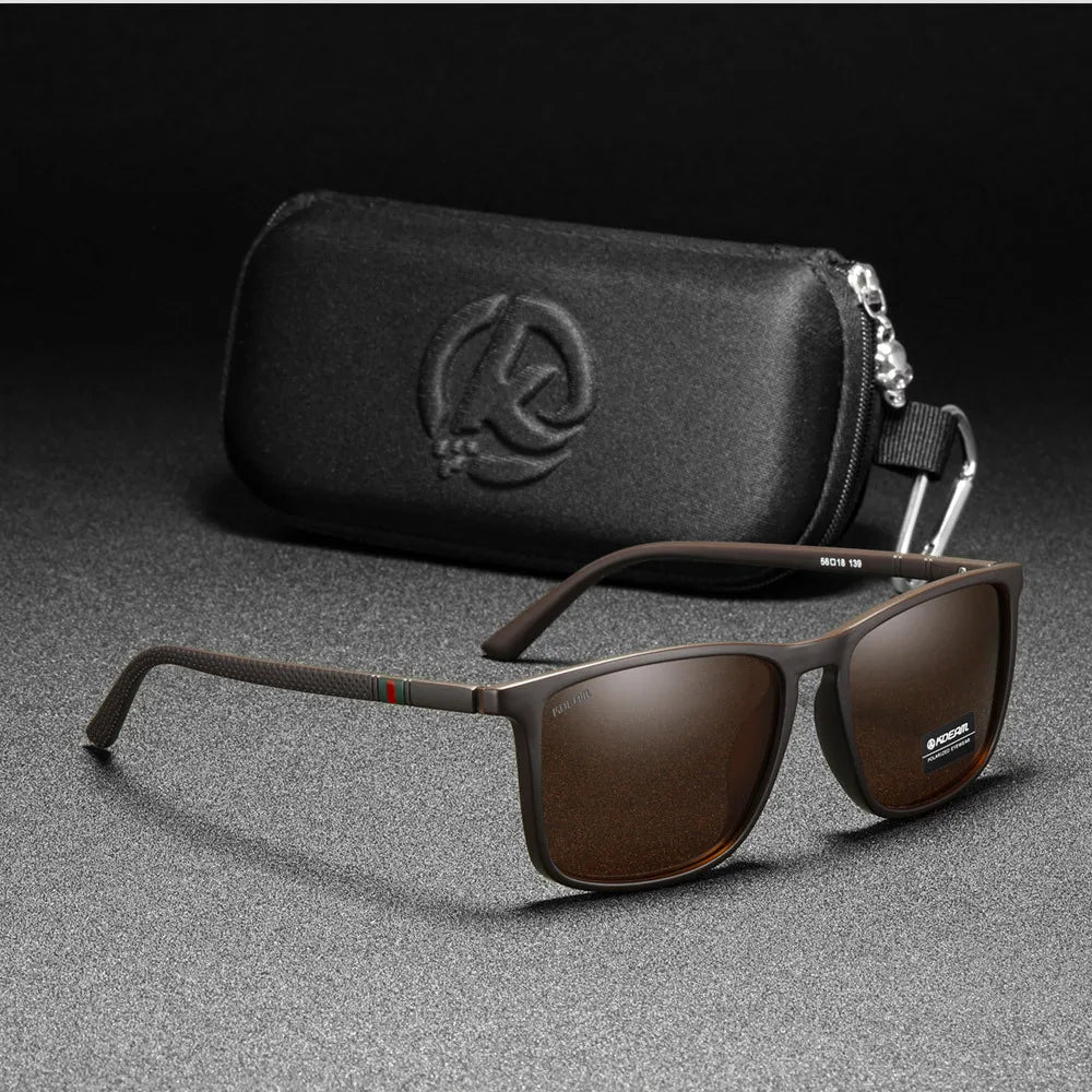 KDEAM Square Sunglasses for Men Polarized Retro Classic Stylish Shades Ultra Light Weight Driving Glasses With Free Zip Case
