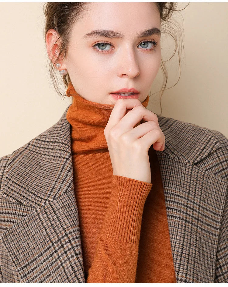 Turtleneck Women Sweater Warm Winter Solid Korean Stretch Slim Lady Jumpers Cashmere Black Sweater Pullover Femme Basic Knitwear