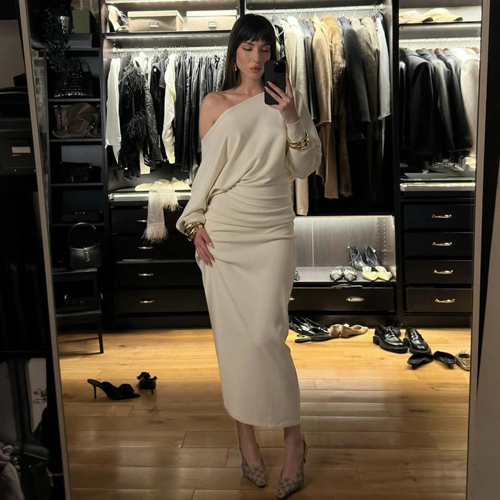 Factory Hot Sale Women's Off-Shoulder Dress - Solid Color Elegant Mermaid Gown, Party Evening Dress with Fish Tail Hem OEM