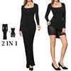 Women Long Sleeve Body Control Shapewear 2 in 1 Shapewear Clothing Dress Built in Seamless Shapewear