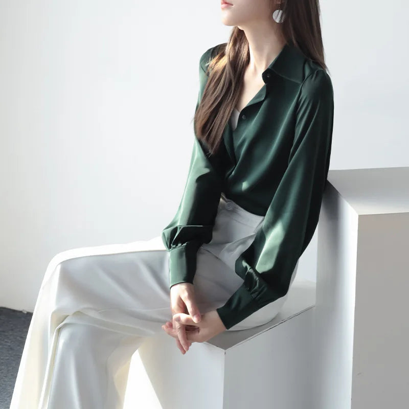 Women's Summer Collection New Arrivals Long Sleeve Casual Dresses Breathable Button Satin Fashionable Shirts